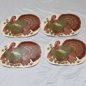 Vintage Nostalgia Vinyl Turkey Fall Thanksgiving Placemats Set Of 4 18" X 12"